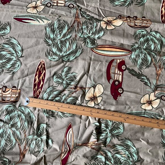 Hawaiian Tiki Beach Woody Car Surfboard Palm Trees Fabric 90" Wide x 64" - Picture 4 of 5